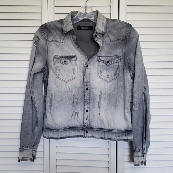 𝅺scotch & Soda Distressed Chambray Denim Jacket, Size S - Picture 1 of 16